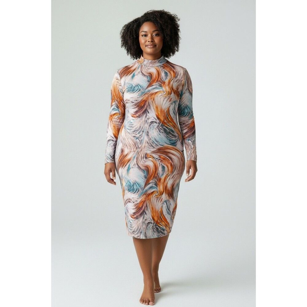 Fashion Nova Stormy Weather Mini Dress Women's 1X Plus Size Multicolor Mock Neck